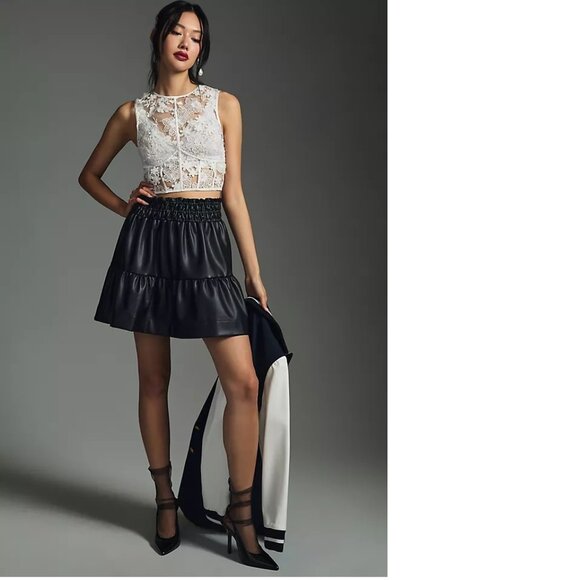 NWT new anthropologie The Somerset Mini Skirt: Faux Leather Edition M black - Picture 1 of 5